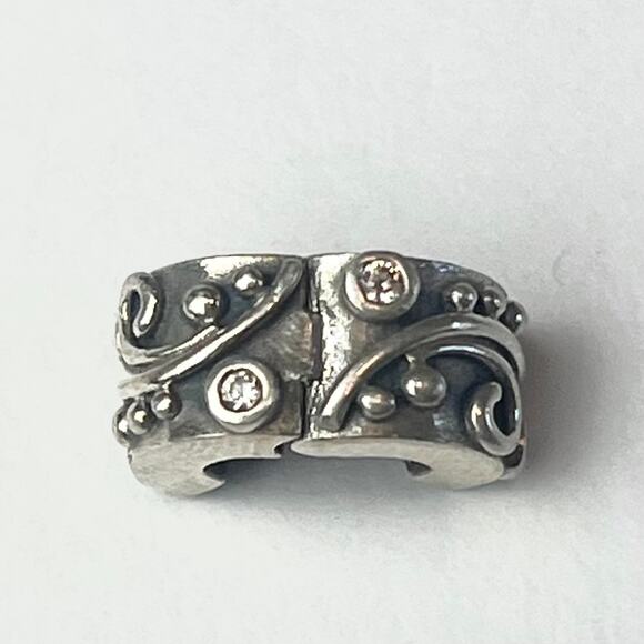 PANDORA Sterling Silver Clear CZ Tendril Swirl Clip Rare Retired Bead Charm - Picture 5 of 9